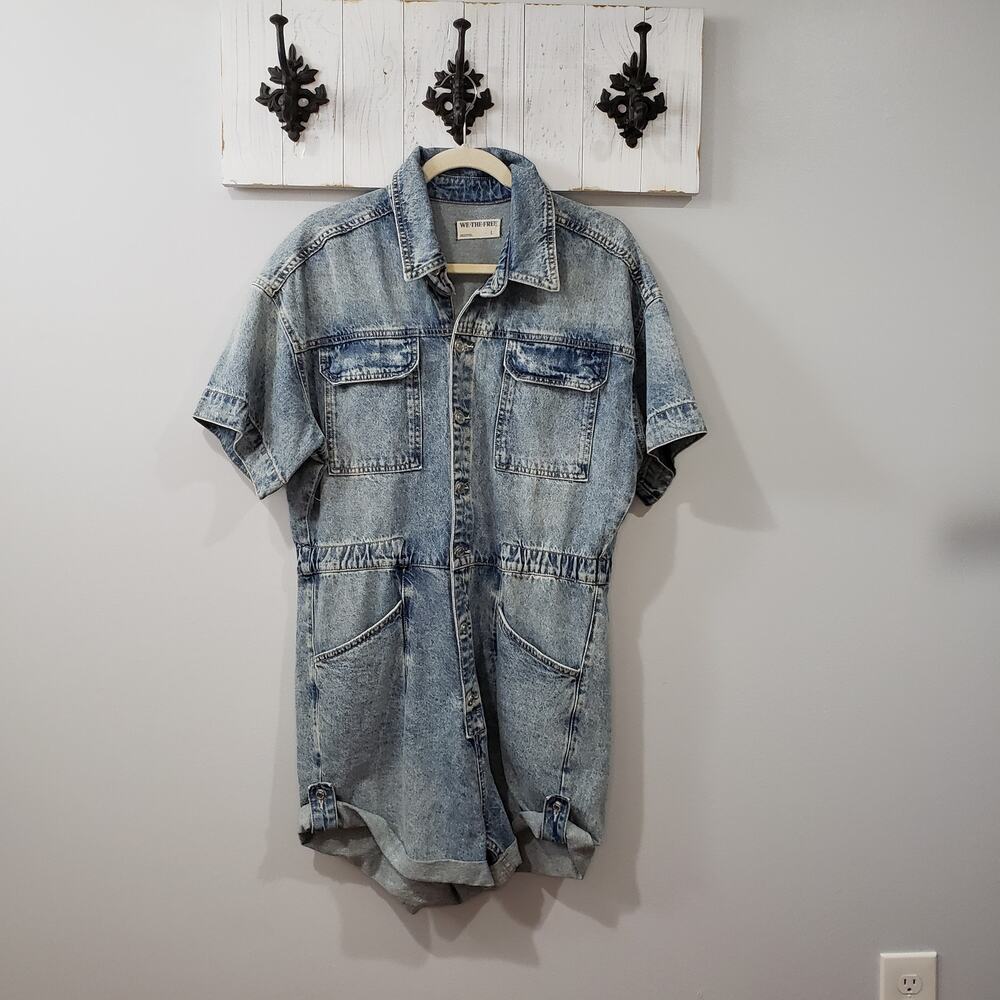 Free People Marci Cuffed Denim Shortall Size L